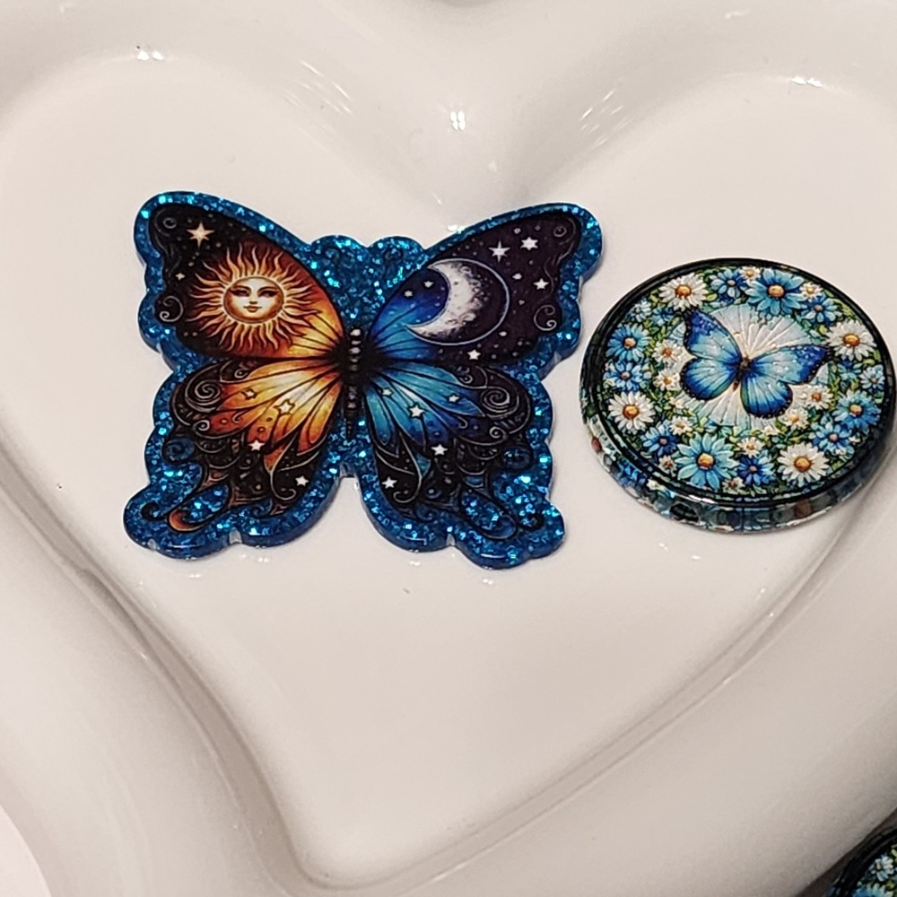 Butterfly Night Day Flatback Focal Bead Beaded Pen Badge Keychain Bag Charm